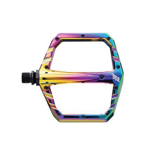 Title CONNECT Oil Slick iridescent flat pedals, top view