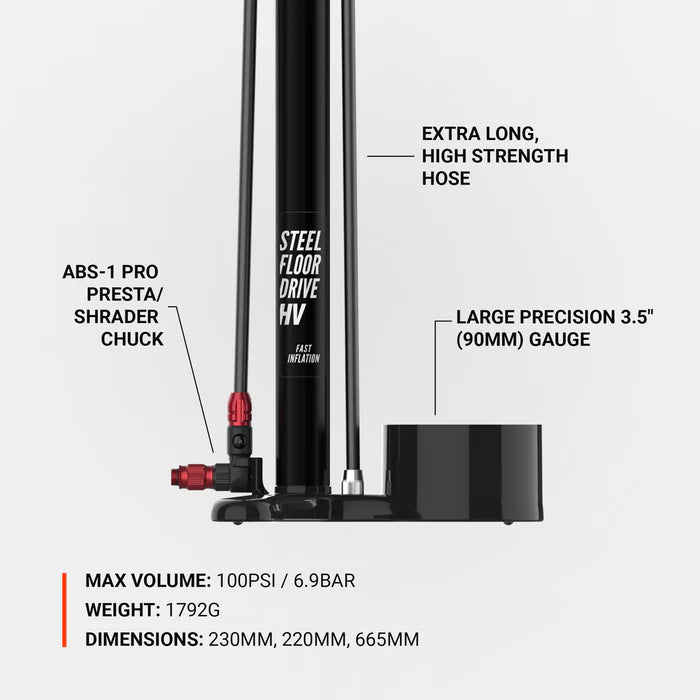 [New 2025] LEZYNE STEEL FLOOR DRIVE 3.5 HV Foot Pump Black