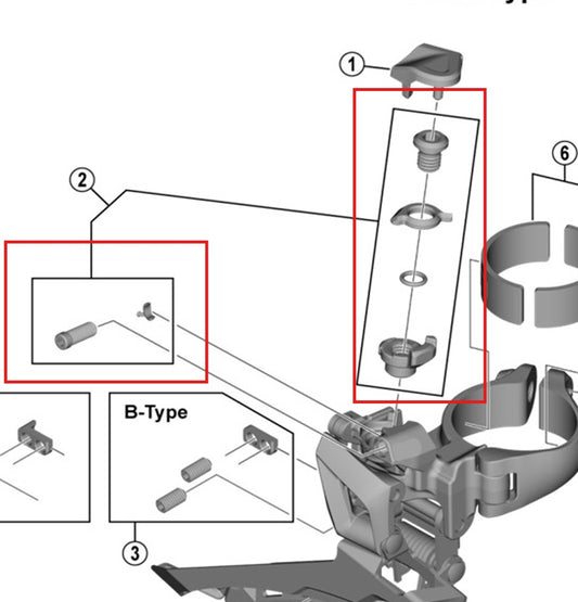 SHIMANO FD-R7100/U6030/5801/R7000/RX400 cable adjustment and clamping screws