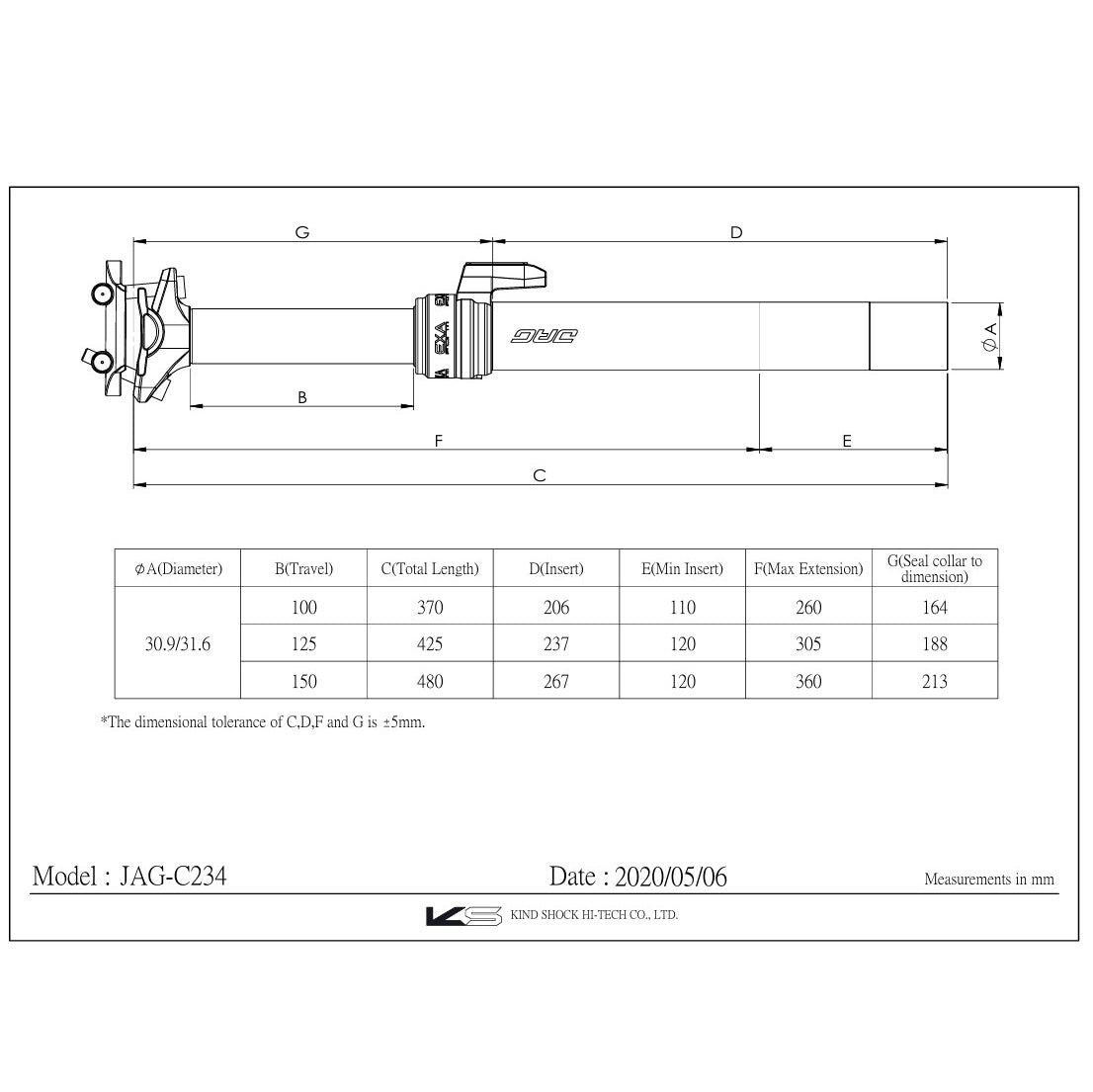 Stem Saddle Telescopic EXAFORM JAG External 100mm With Control