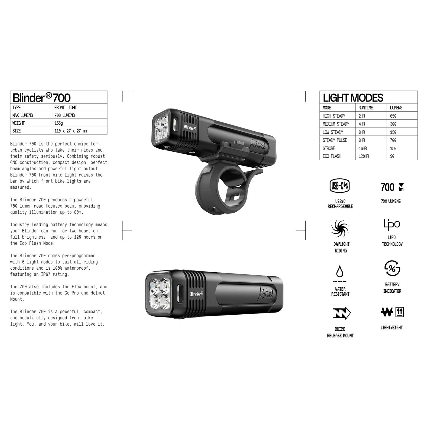 Front lighting KNOG BLINDER PRO 700