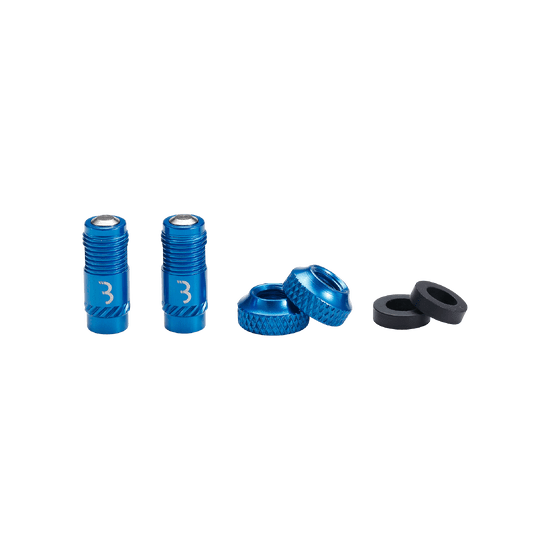 Set of 2 BBB CORE CAP Valve Ends with Nuts Blue