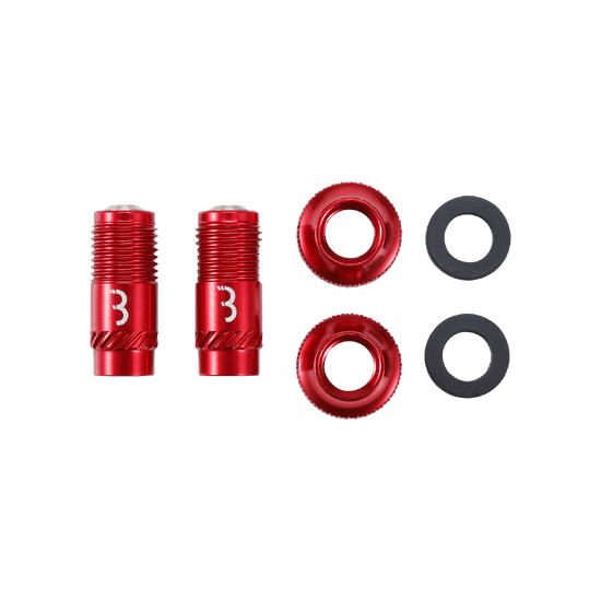 Set of 2 BBB CORE CAP Valve Ends with Nuts Red