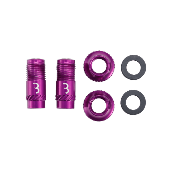 Set of 2 BBB CORE CAP Valve Tips with Nuts Purple