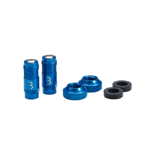 Set of 2 BBB CORE CAP Valve Ends with Nuts Blue