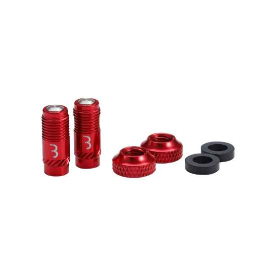 Set of 2 BBB CORE CAP Valve Ends with Nuts Red