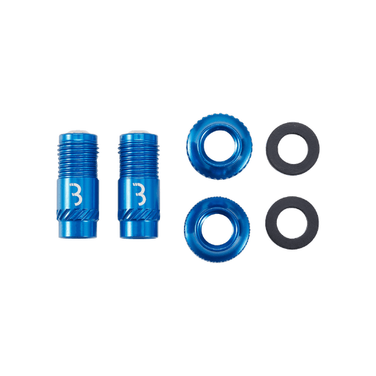 Set of 2 BBB CORE CAP Valve Ends with Nuts Blue