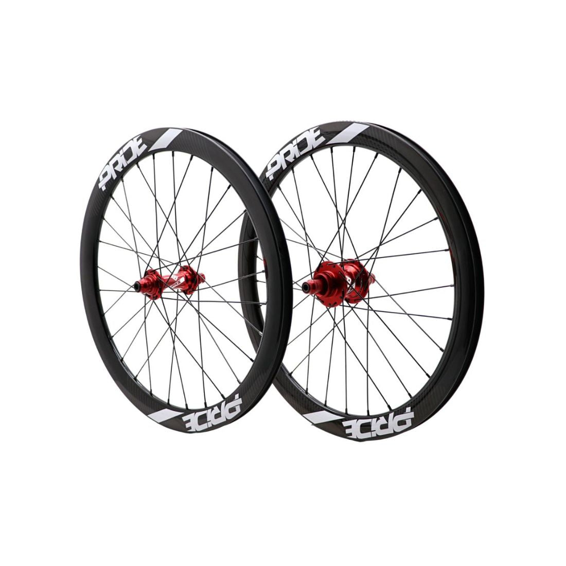 PRIDE 20" (451mm) Carbon Gravity Gloss Disc Pride Control V1 10/10mm Axles Red Wheelset