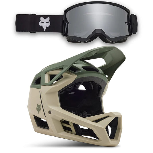 FOX Combo: Headset MTB PROFRAME CLYZO MIPS Beige/Green + FOX MAIN CORE SPARK Mask Black 2024