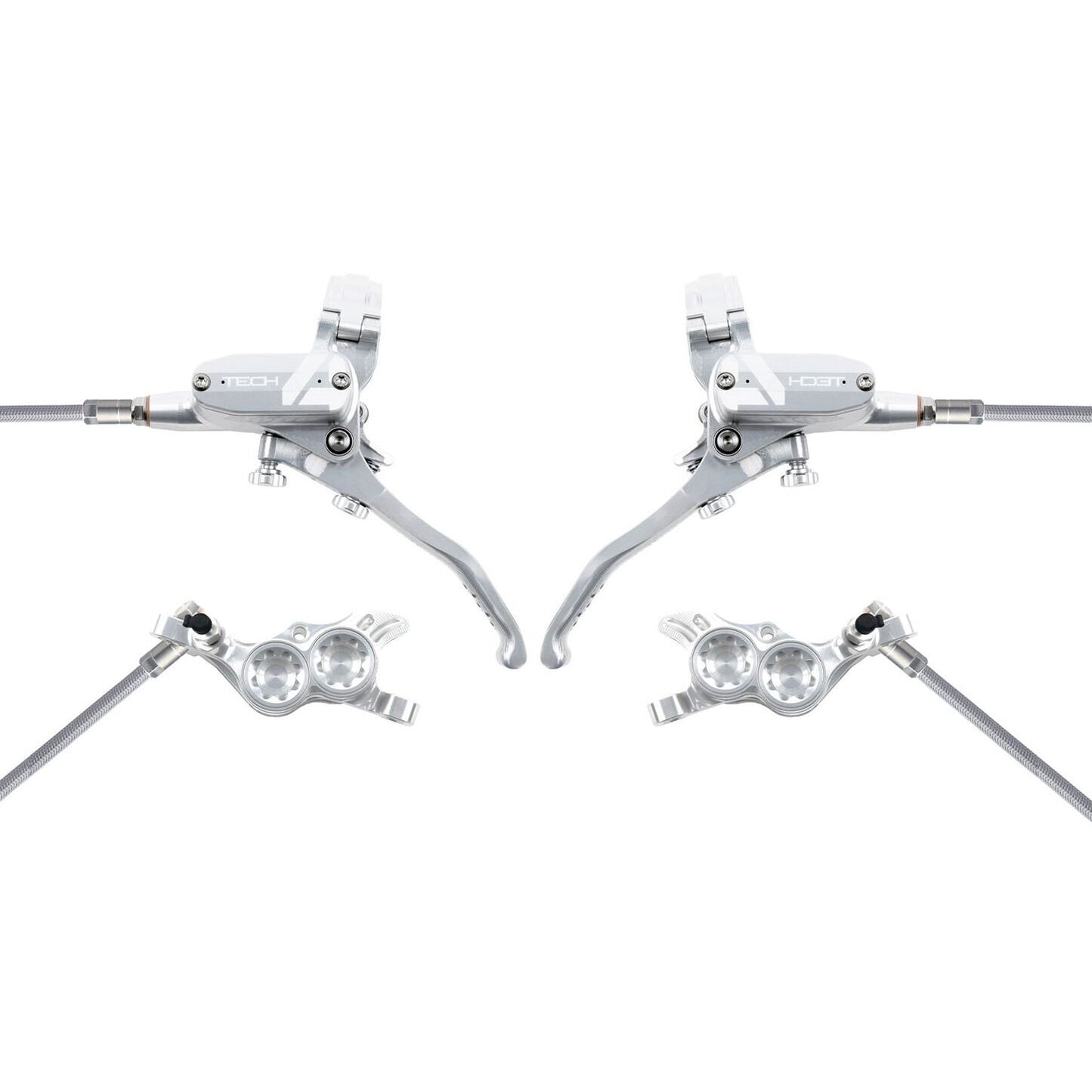 Pair of HOPE TECH 4 V4 Aviation Discless Silver/Silver Brakes